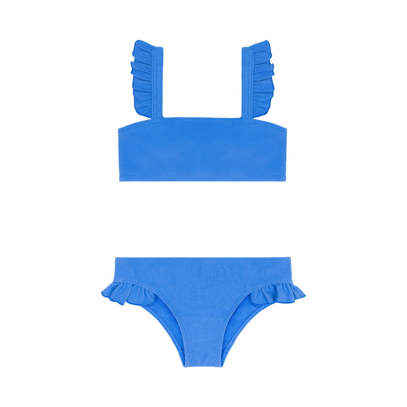 Deep Sea Blue Terry Ruffle Strap Bandeau Bikini