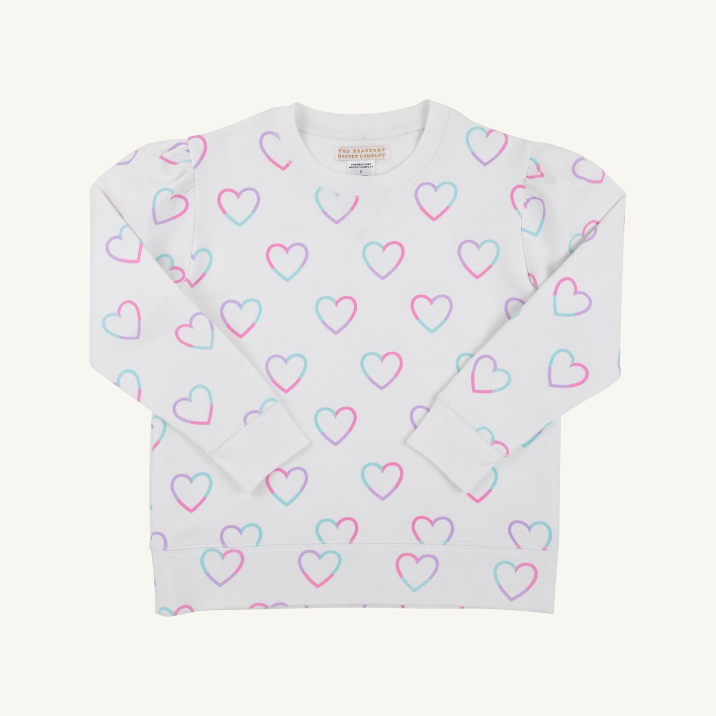 Cassidy Comfy Crewneck Puff Sleeve Have a Little Heart/Worth Ave White