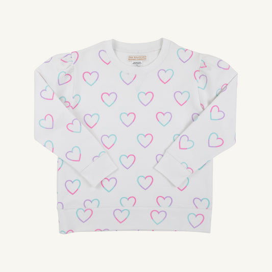 Cassidy Comfy Crewneck Puff Sleeve Have a Little Heart/Worth Ave White