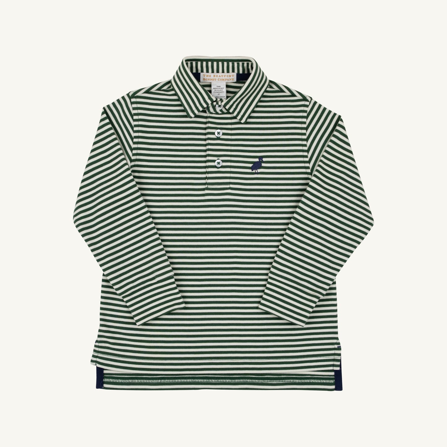 Prim and Proper Polo LS-Pima Grier Green Palmetto Pearl Stripe