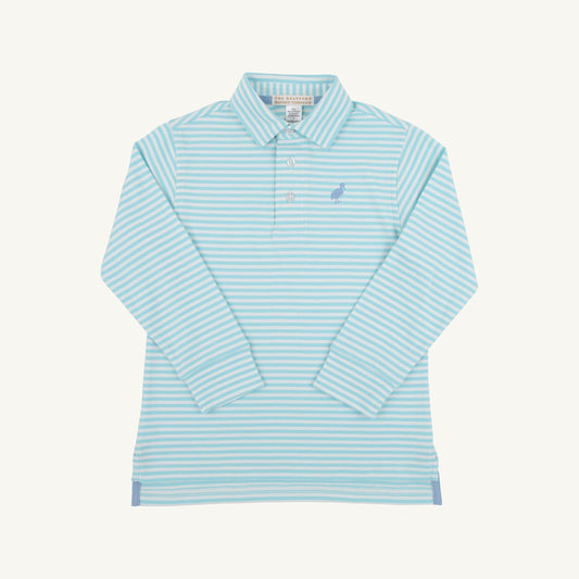 Prim and Proper Polo LS-Pima Belhaven Blue Stripe/Barrington Blue