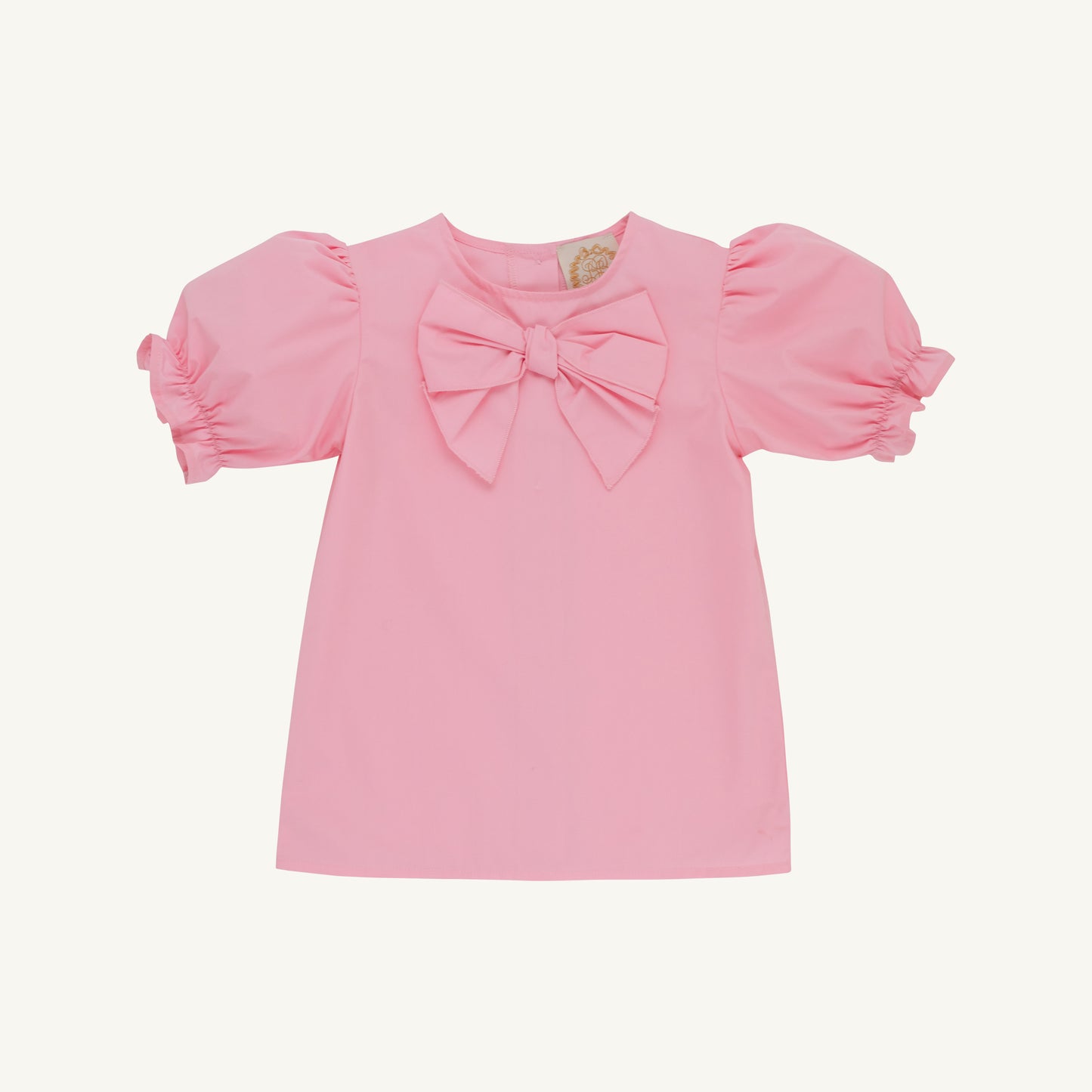 Short Sleeve Beatrice Bow Blouse- Broadcloth Sandpearl Pink