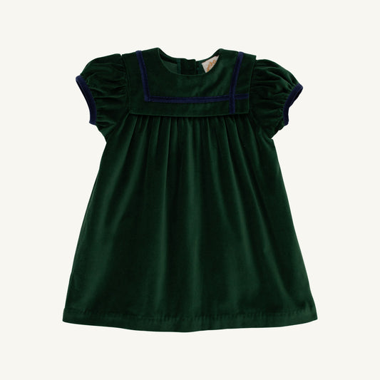 Patsy's Party Dress- Velveteen Grier Green/Nantucket Navy