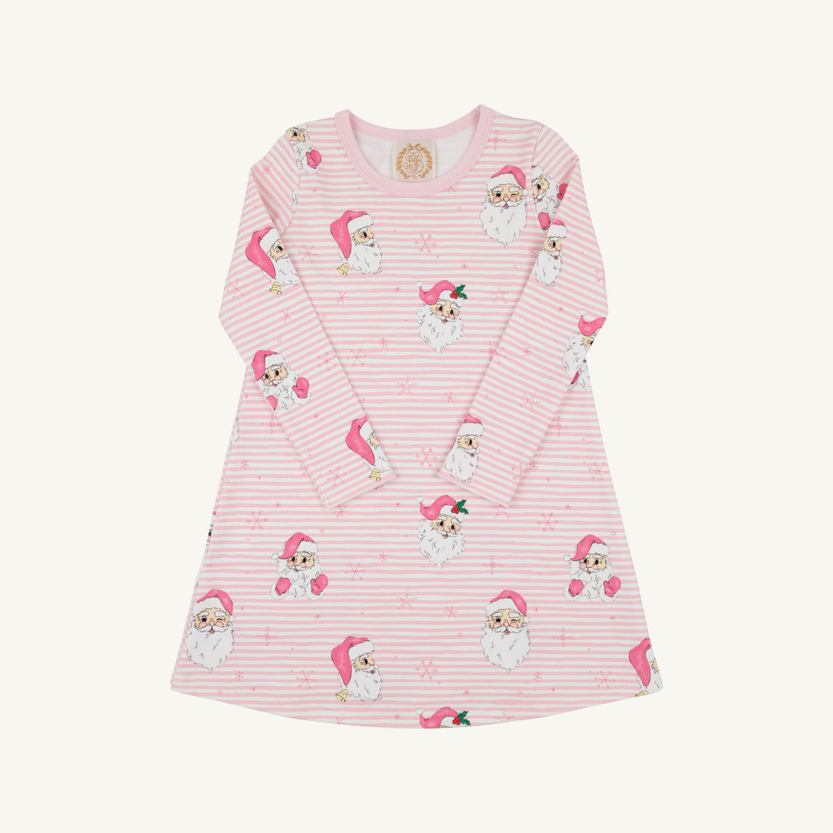 Long Sleeve Polly Play Dress Dear Santa Palm Beach Pink Stripe