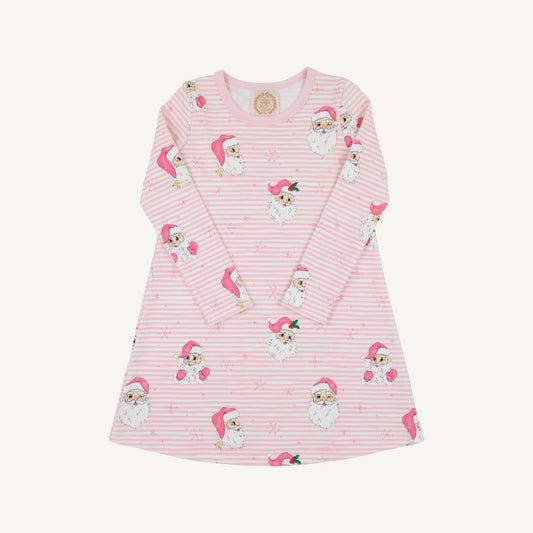 Long Sleeve Polly Play Dress Dear Santa Palm Beach Pink Stripe