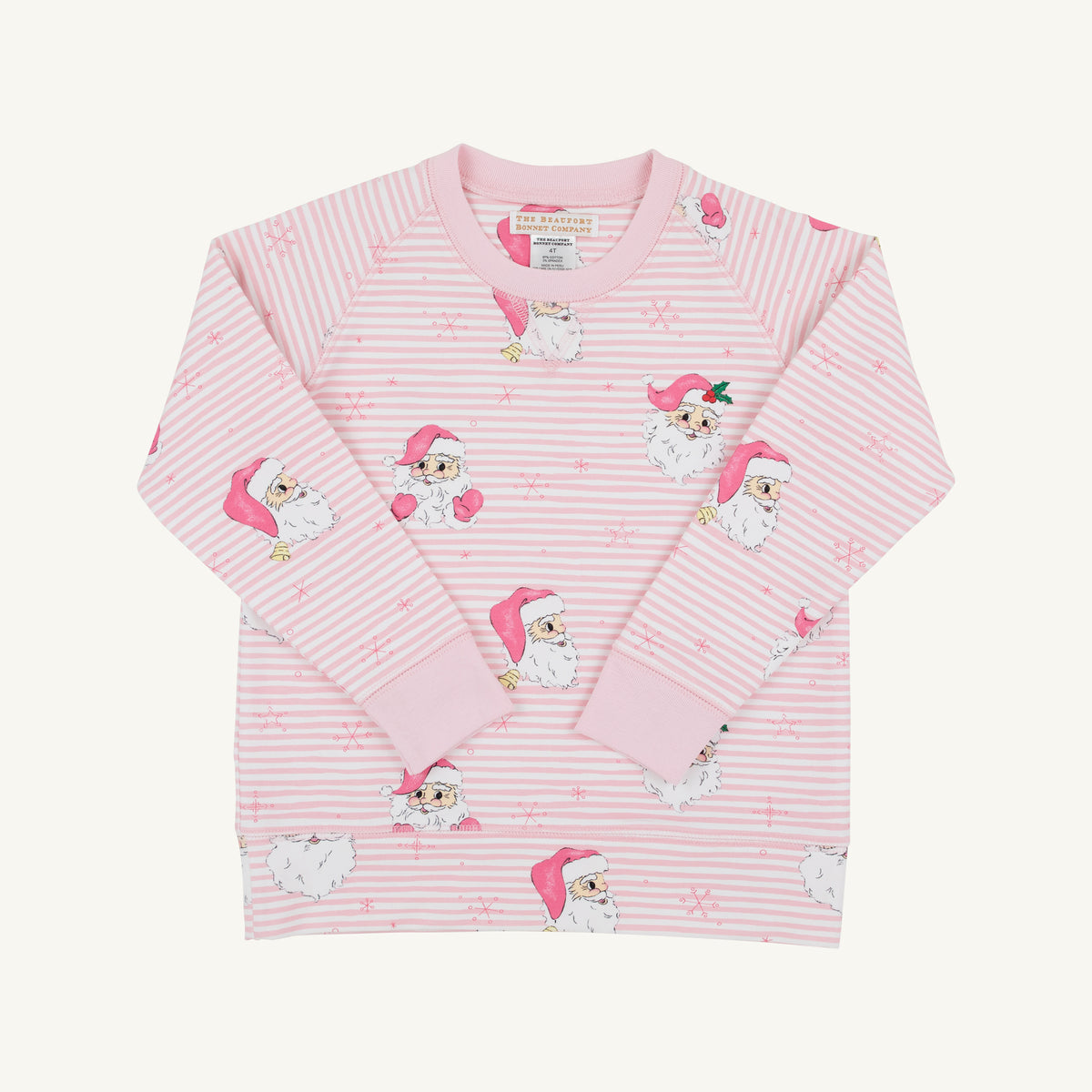 Cassidy Comfy Crewneck Dear Santa Palm Beach Pink Stripe