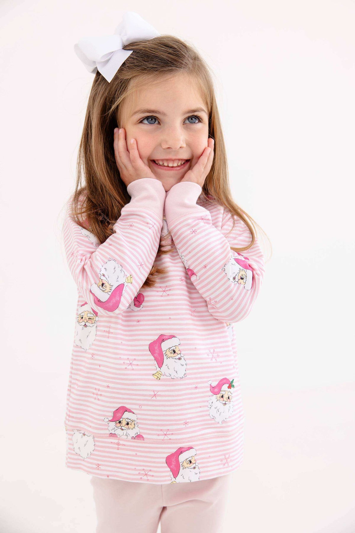 Cassidy Comfy Crewneck Dear Santa Palm Beach Pink Stripe