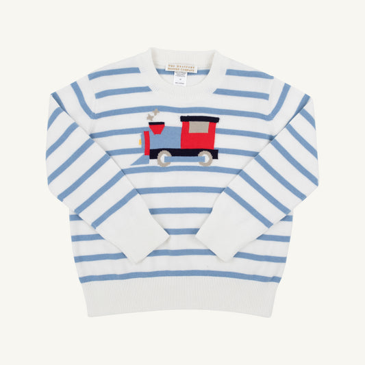 Isaac's Intarsia Sweater Barrington Blue Stripe Train