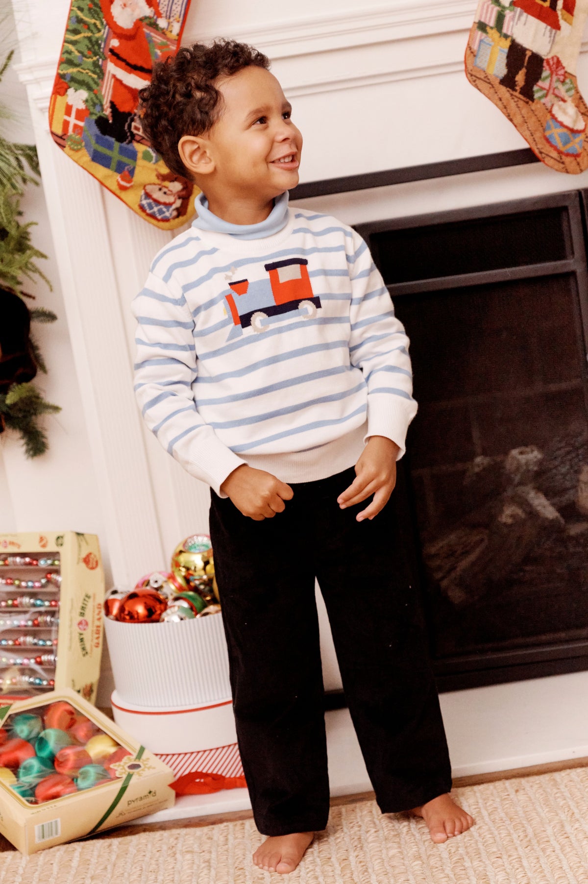 Isaac's Intarsia Sweater Barrington Blue Stripe Train