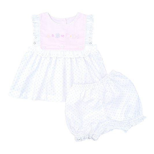 Jill Bloomer Set - Pastel Bitty Dot w/ ABC Embroidery