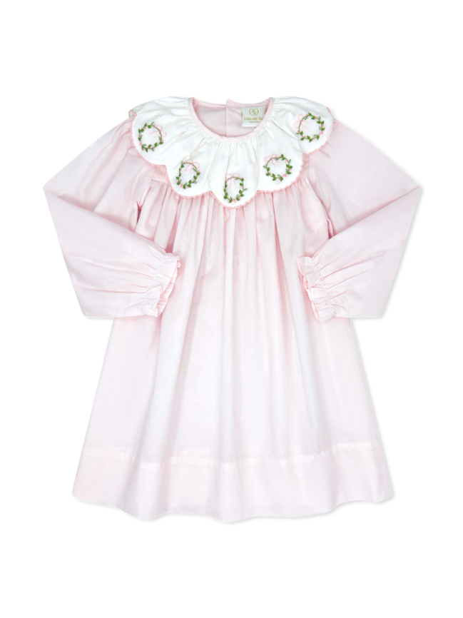 Chloe Dress- Blessings Pink Batiste, Wreaths
