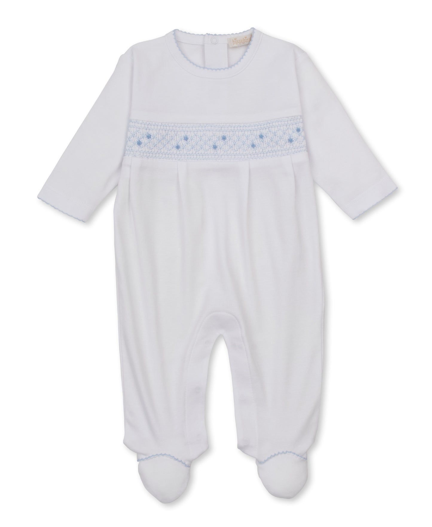Classic White with Blue Smocking Footie