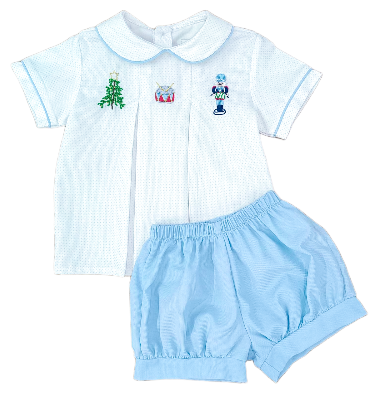 Boys Diaper Set- Blue Bitty Dot Corduroy w/ Nutcracker Embroidery