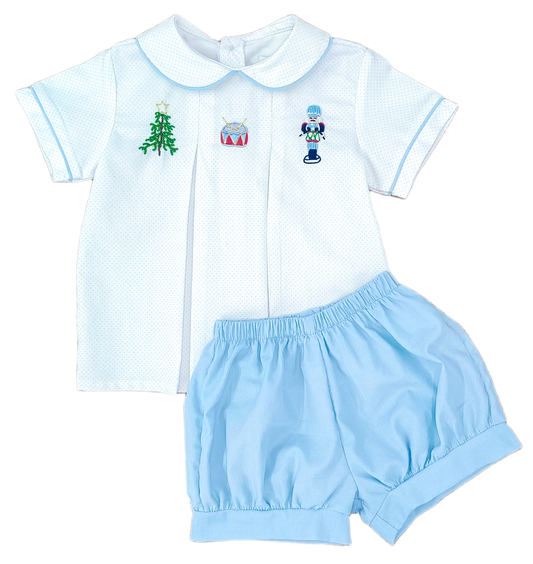 Boys Diaper Set- Blue Bitty Dot Corduroy w/ Nutcracker Embroidery