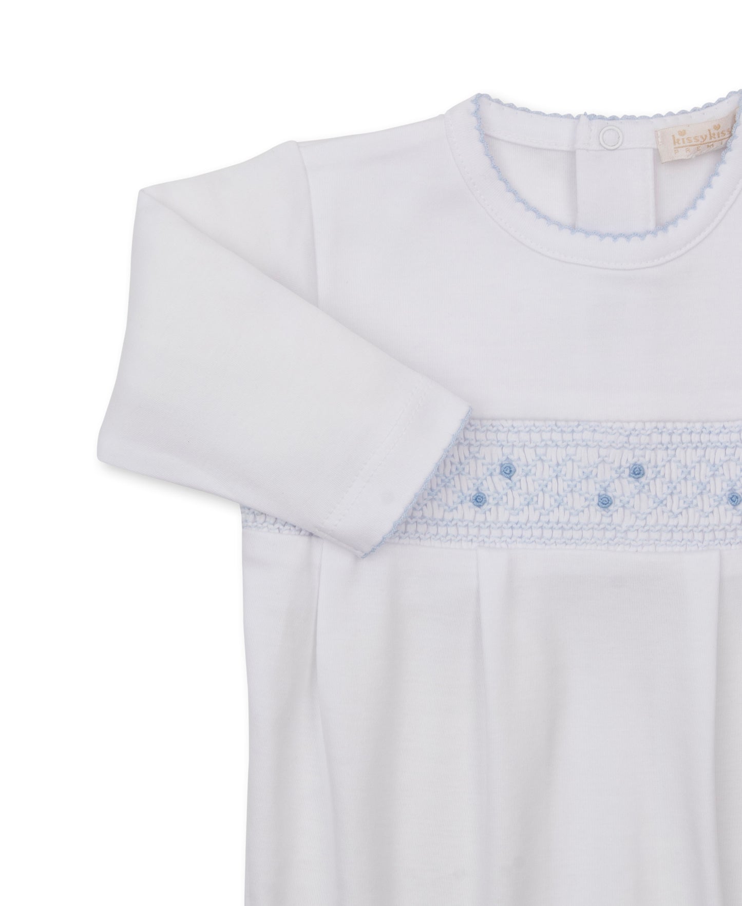 Classic White with Blue Smocking Footie
