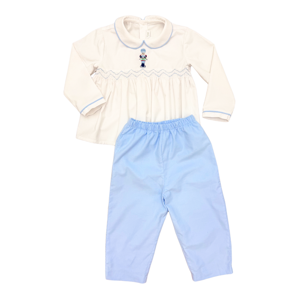 Duncan Pant Set- Blue Bitty Dot Corduroy w/ Nutcracker Embroidery