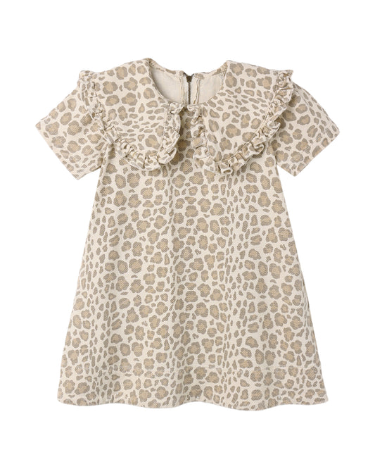 Collared Denim Mini Dress Leopard