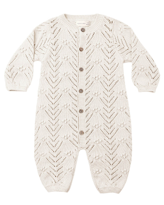 Long Sleeve Bubble Romper- Heathered Oatmeal