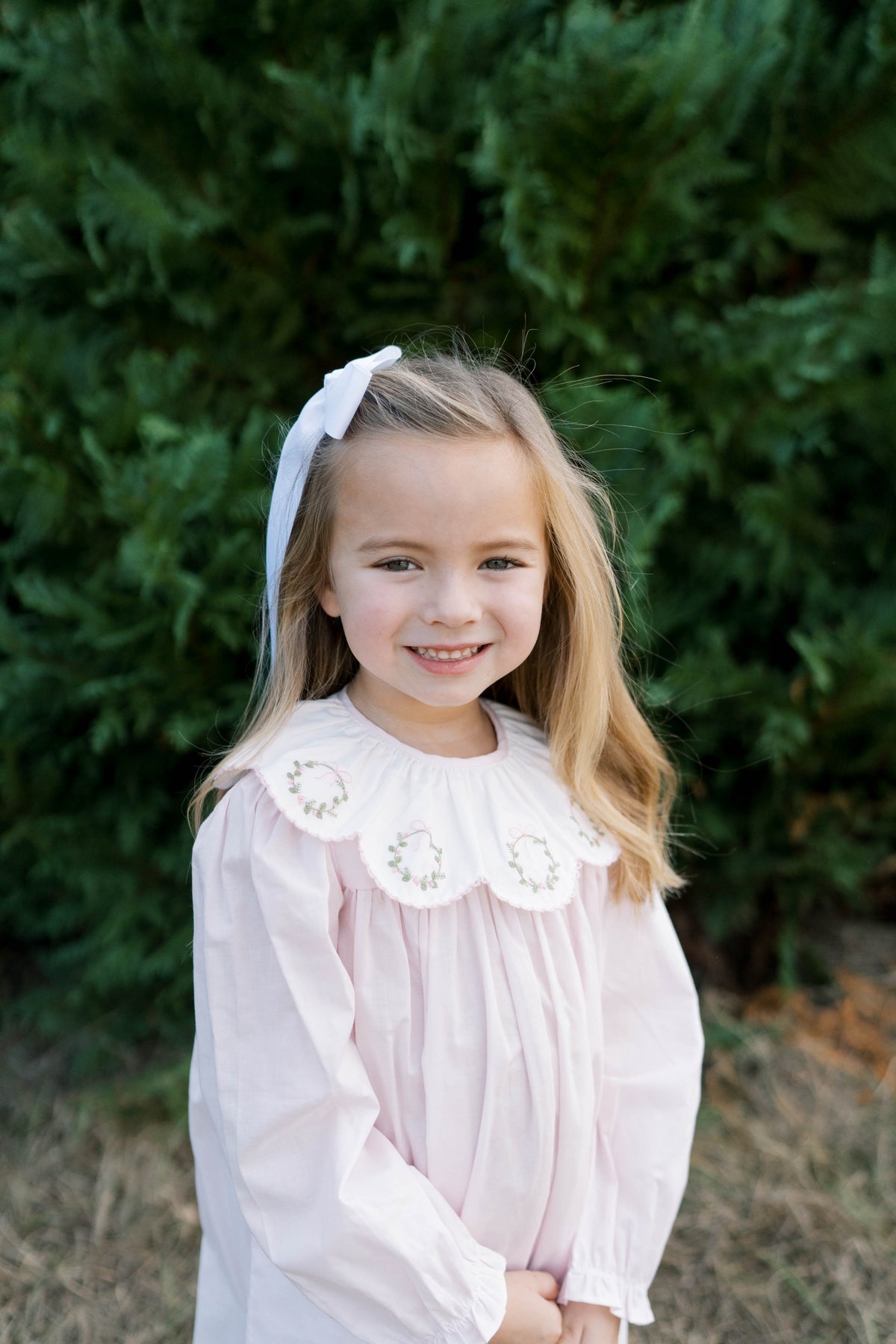 Chloe Dress- Blessings Pink Batiste, Wreaths