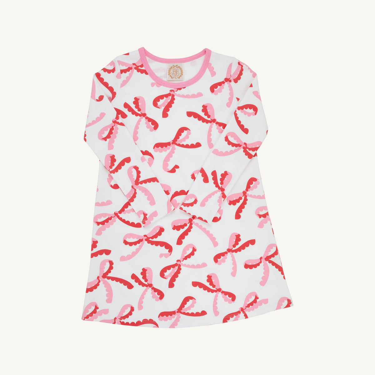 Long Sleeve Polly Play Dress- Bonnie Scot Bows/Hamptons Hot Pink