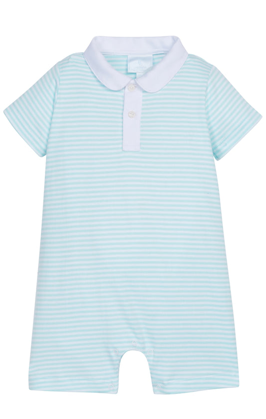 Peter Pan Polo Romper - Aqua Stripe