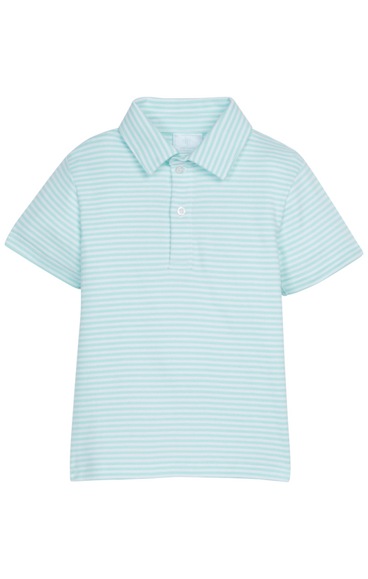 Short Sleeve Polo Aqua Stripe