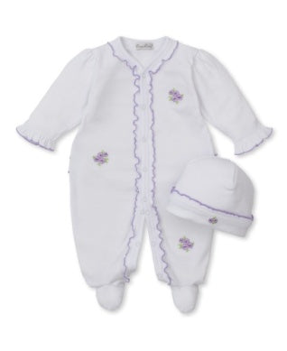 Roses and Blooms Footie with Hat- White/Lilac