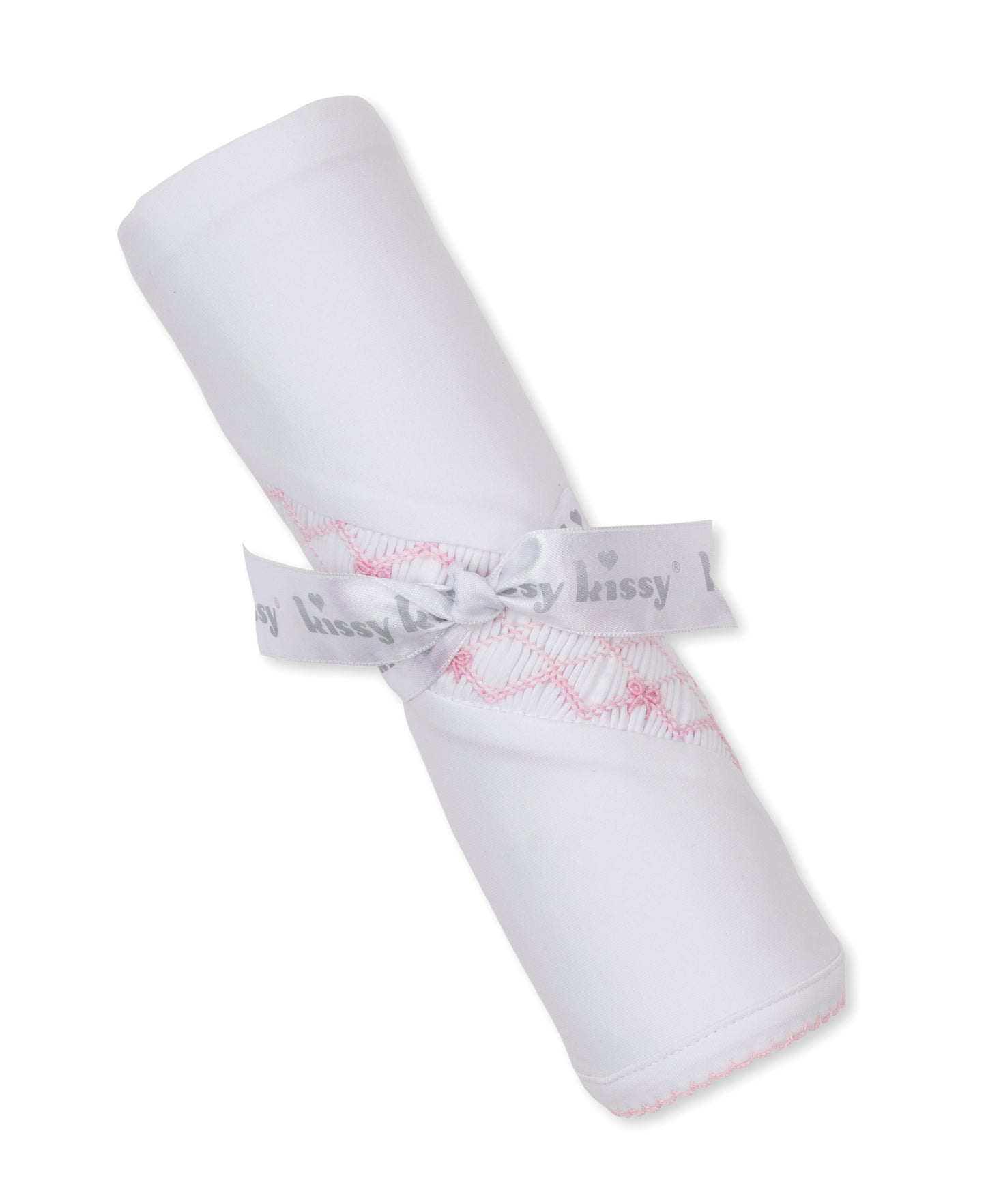 Hand Embroidered Smocked Bows White Blanket