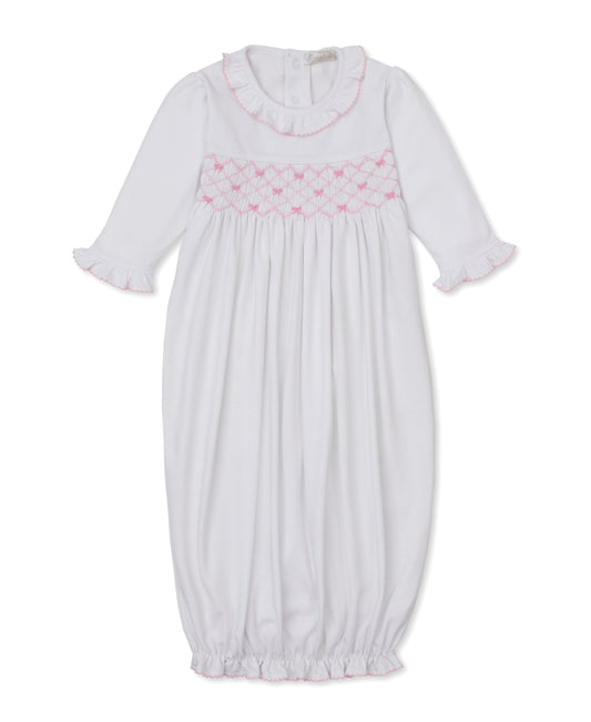 Hand Embroidered Smocked Bow Sack White