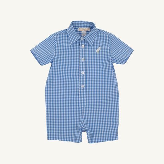Sir Proper's Romper Woven Yarn Sunrise Blvd. Blue Mini Gingham