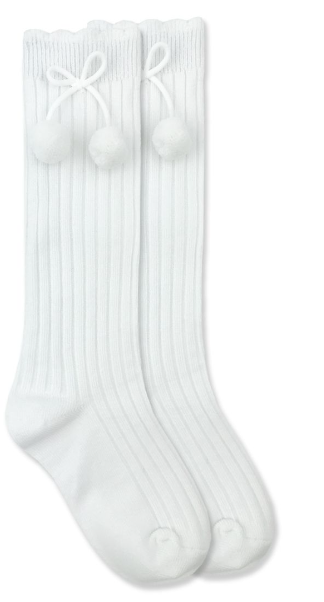 Socks Pom Pom Knee High White