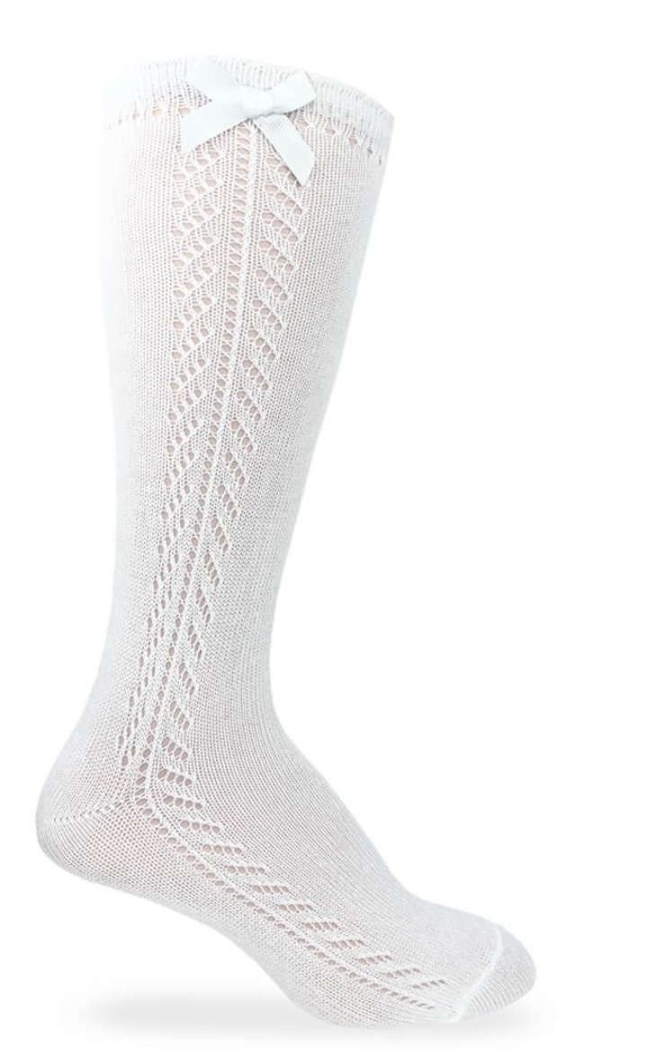 Knee High Socks White With Bow