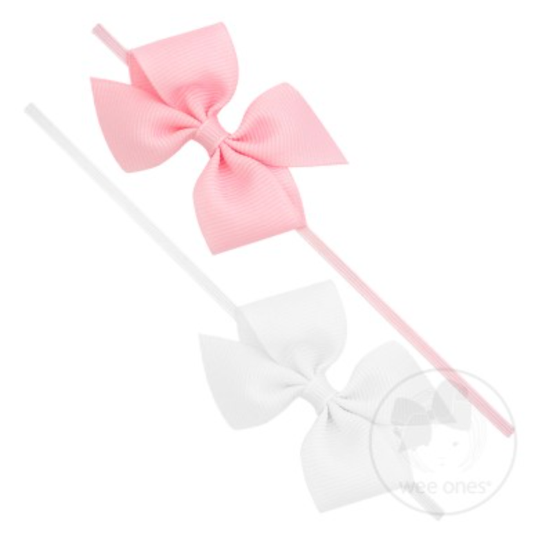 Two Pack Wee Bows on Baby Bands - Pink & White