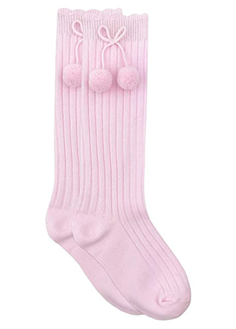 Socks Pom Pom Knee High Pink