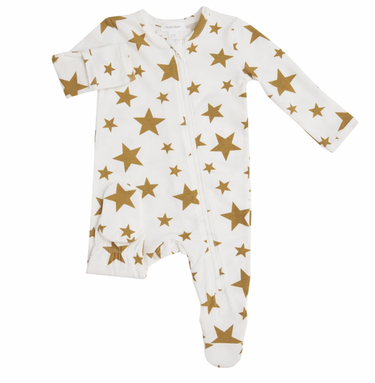 Honey Star Zipper Footie Organic Honey