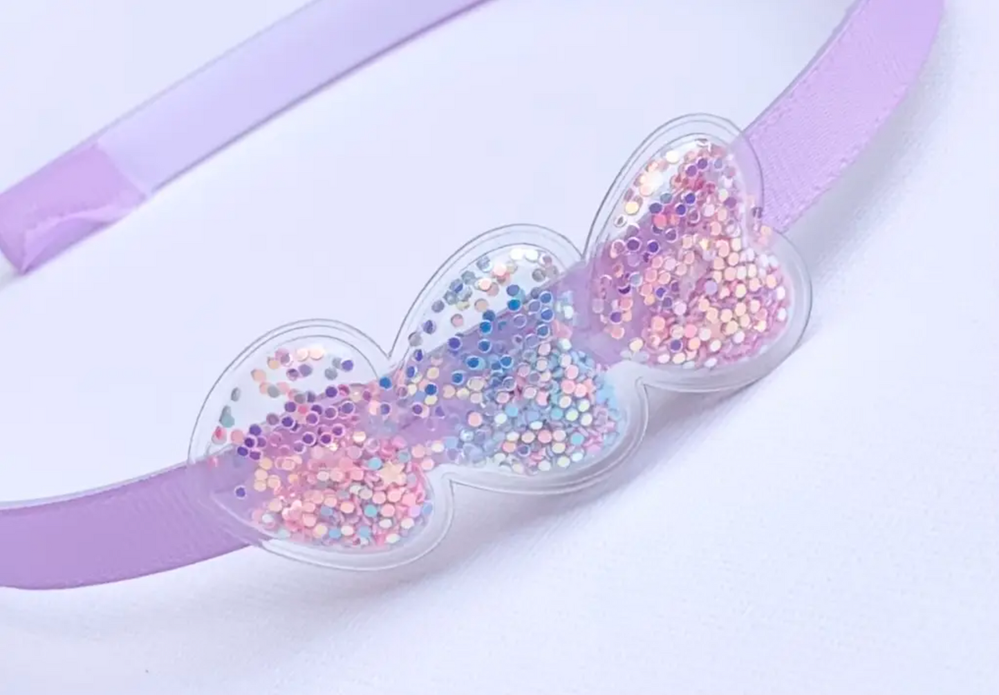 Triple Glitter Shaker Hearts Headband Lavender