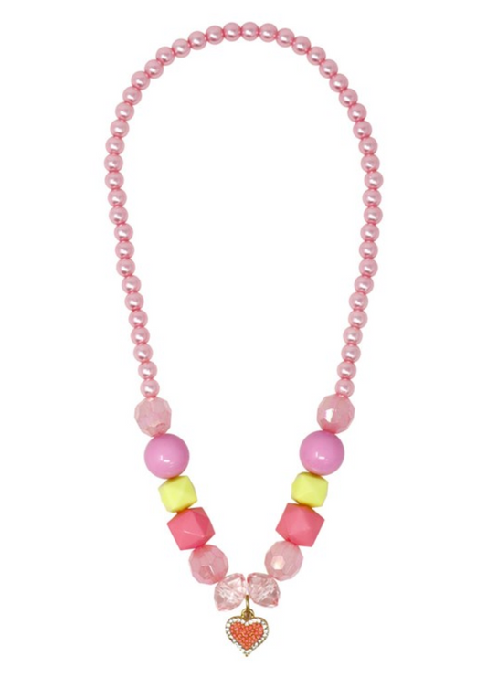 My Lovely Pink Heart Charm Stretch Beaded Necklace