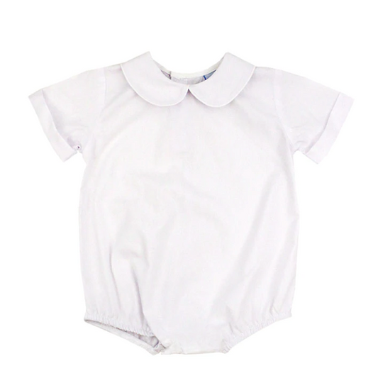 Boys White Button Back Piped Onesie