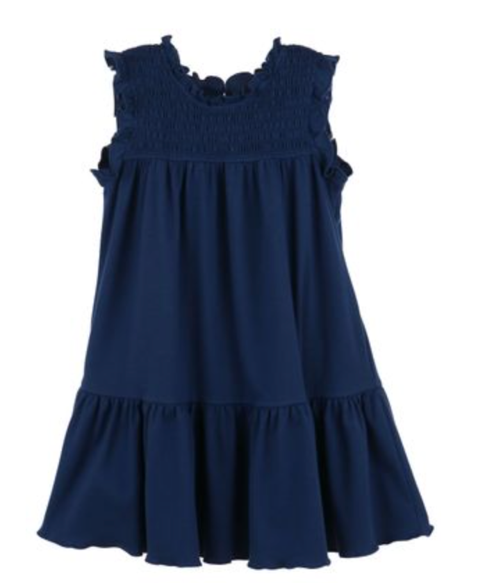 Cece Blue Smocked Knit Dress Navy Blue