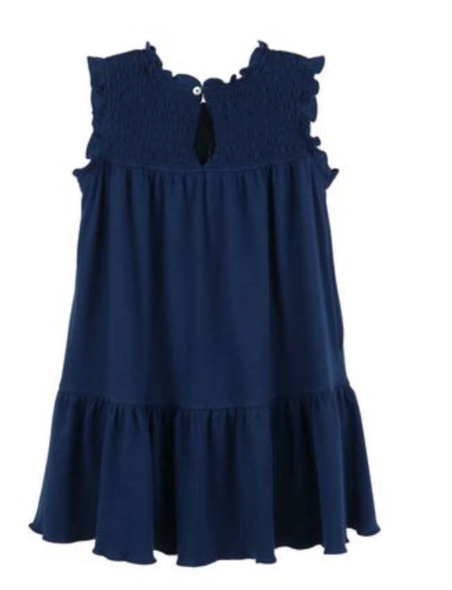 Cece Blue Smocked Knit Dress Navy Blue