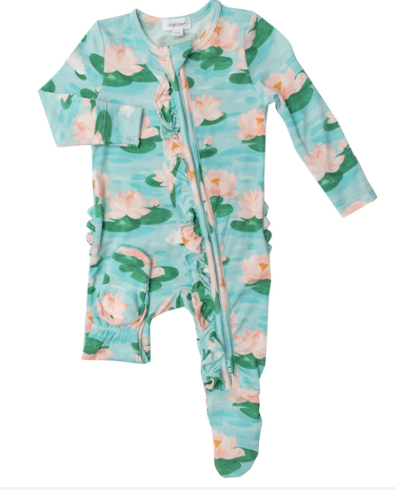 Lily Pads Blue 2 Way Ruffle Zipper Footie