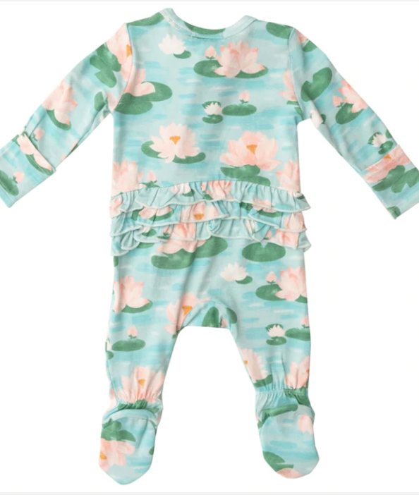 Lily Pads Blue 2 Way Ruffle Zipper Footie