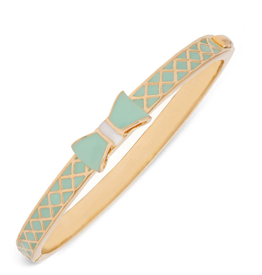 18k Gold Overlay Bow Bangle - Green