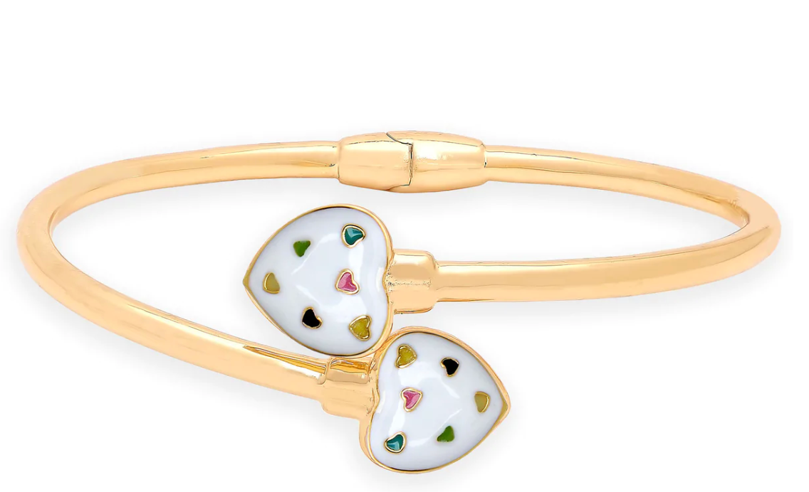 18k Gold Overlay Puffed Heart Bypass Bangle - White