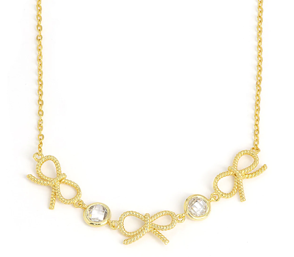 Gold Plated Bow Twist & CZ Necklace