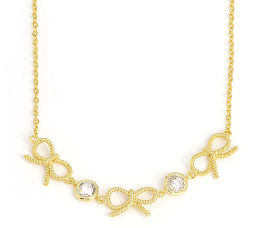 Gold Plated Bow Twist & CZ Necklace