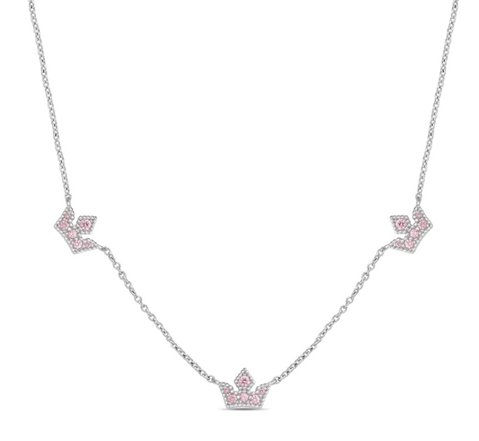 Princess Tiara CZ Station Necklace in Sterling Silver