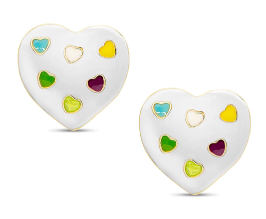 Puffed Heart Stud Earrings - White