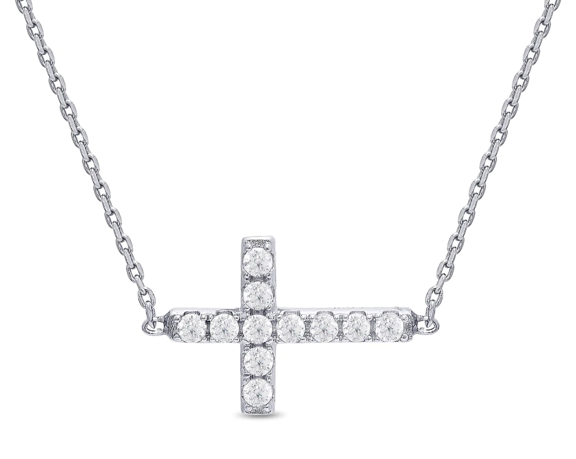 Sideways Cross CZ Necklace