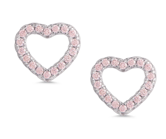 Open Heart Pink CZ Stud Earrings